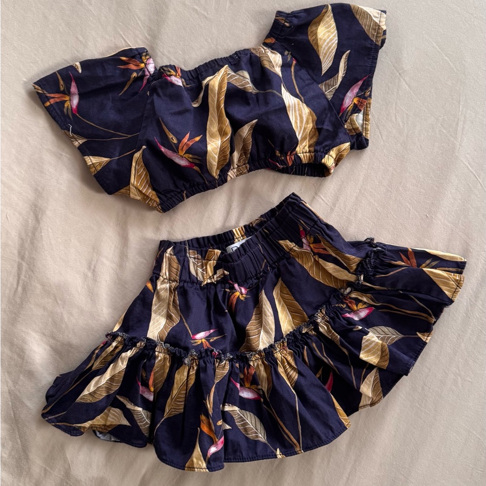Rangel Blue and Gold Matching Set Chic Crop Top and Skirt 4T